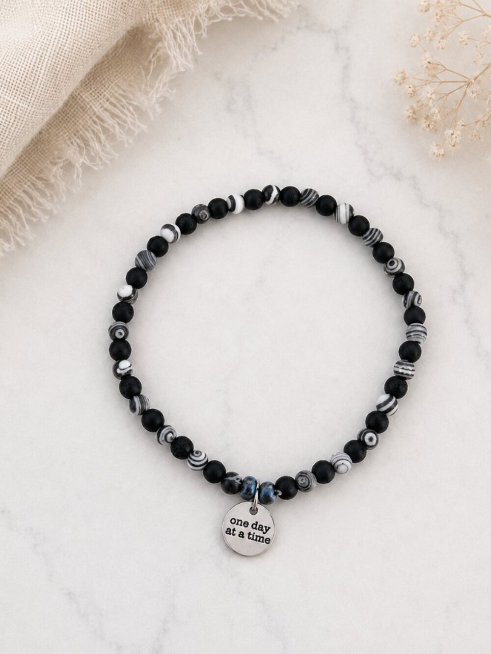 Beaded Bracelet with "One Day at a Time" Charm | Trust the Timing